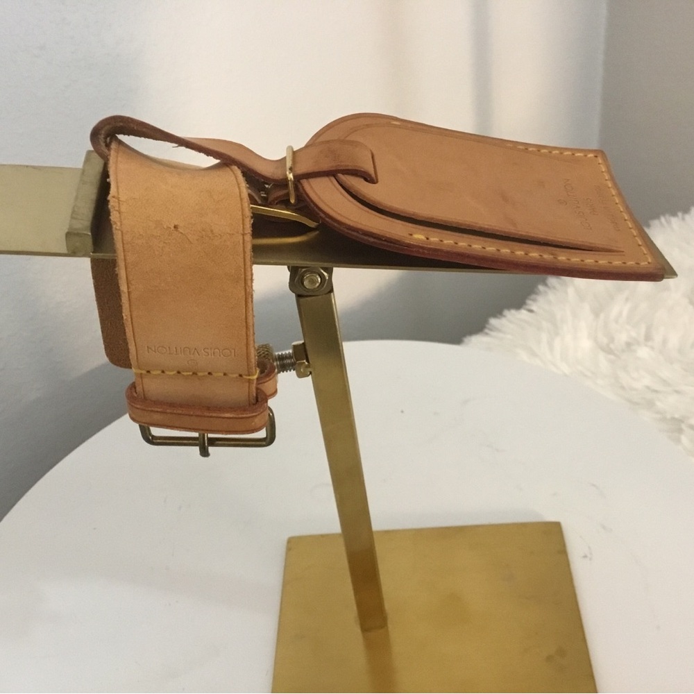 Louis Vuitton Tan Leather Luggage Tag with Gold Stitching Accent - Picture 3 of 9